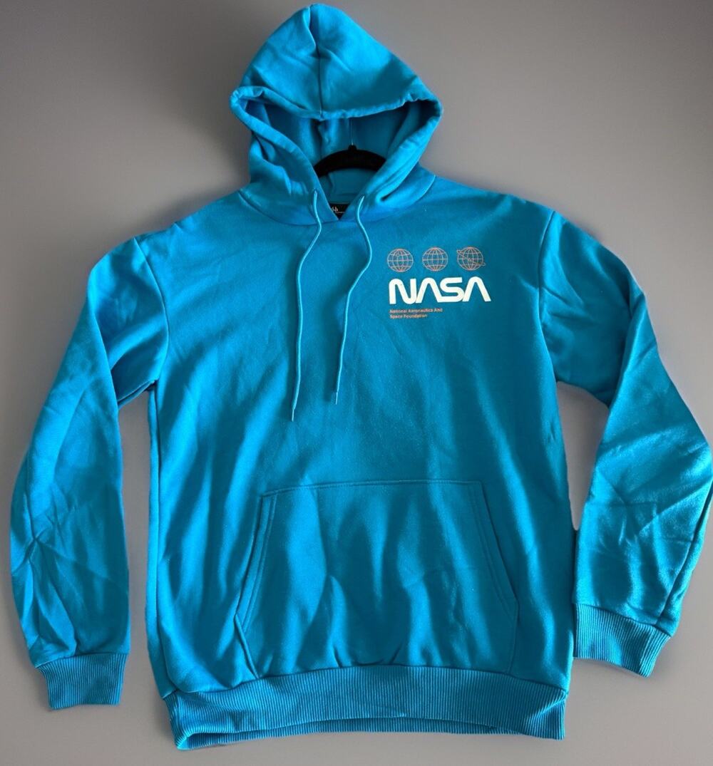 Hyper Space NASA Hoodie Sweatshirt Pullover Blue Graphic Space Shuttle Size L
